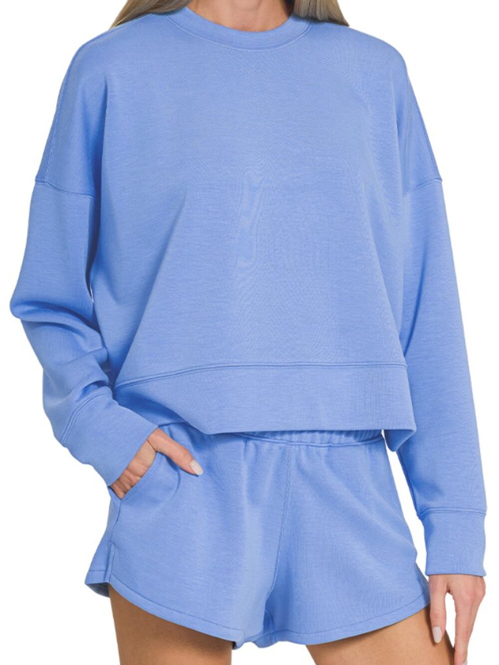 Scuba Long Sleeve Sweatshirts & Shorts Set in Cornflower Blue